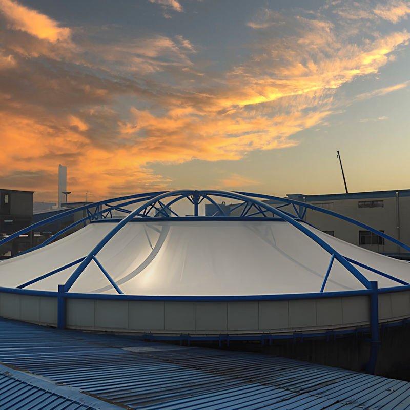 Cover the circular sewage tank with membrane cloth in the pharmaceutical factory